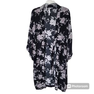Spiritual Gangster Black Floral Tie Front Kimono Duster Cardigan O/S